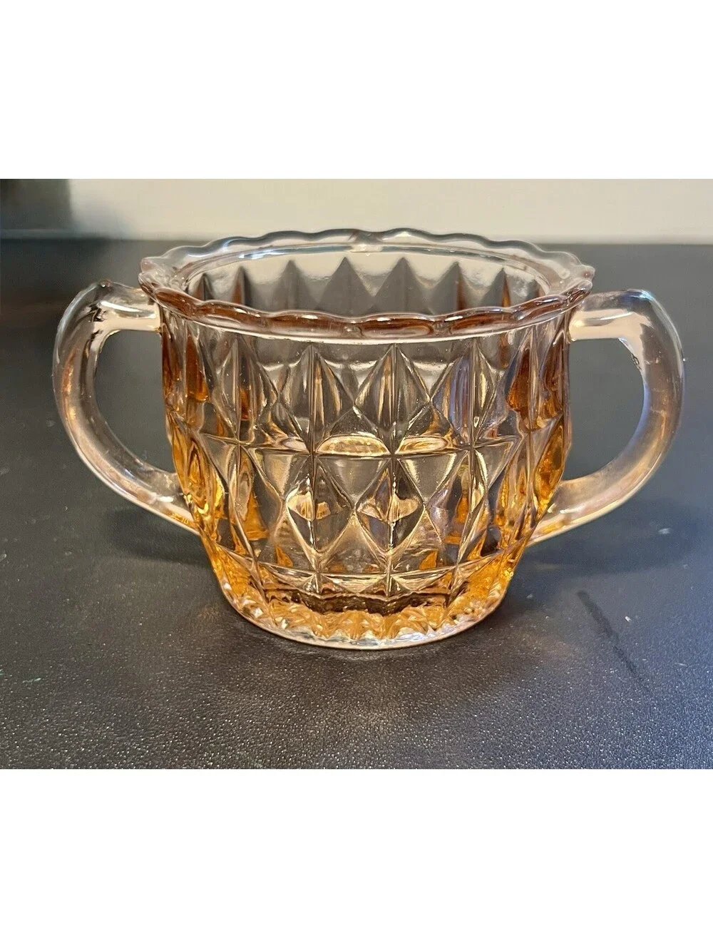 Jeannette Glass 1940s Cream Sugar Set Windsor Diamond Pink Depression Glass